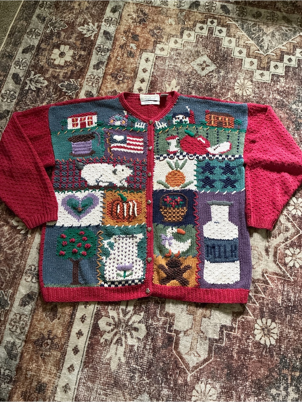 Vintage handknit chunky fall Patchwork Knit Cardigan Sweater - northern isles
